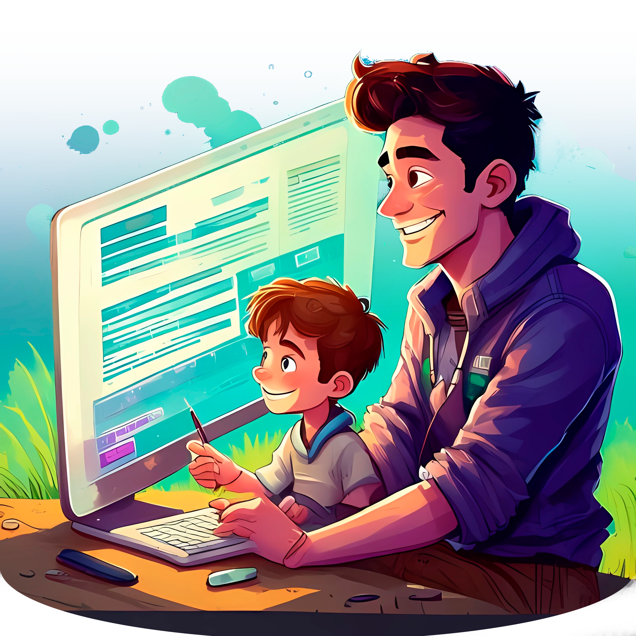 Firefly Un padre y un hijo rellenando un formulario en la pantalla del computador para realizar el e (1) NAM AVENTUREROS